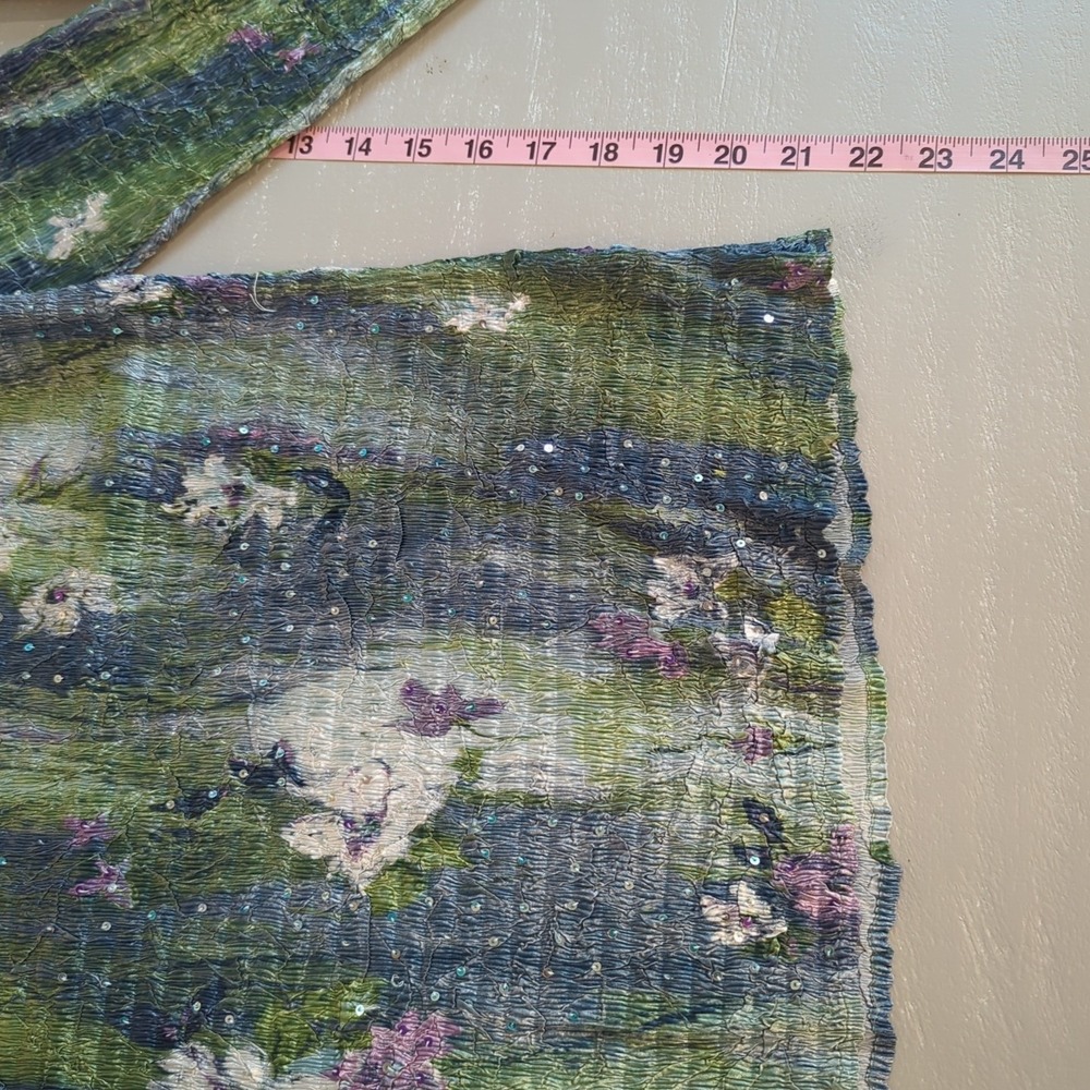 Y2K Crinkle Sequin Top Green Blue 3/4 Sleeve Blouse‎ L image 8